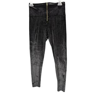 Black Velvet Leggings Womens Medium Skinny High Waist Gold Zip Ankle Whimsygoth